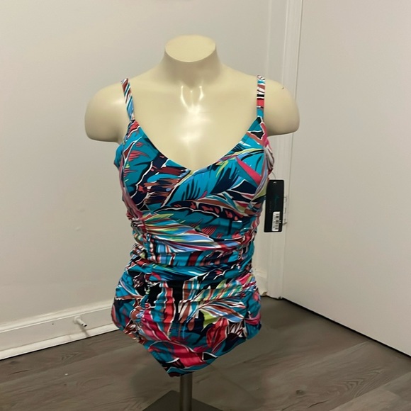 NWT Aqua Green Shirred Open Back One Piece - Picture 1 of 5